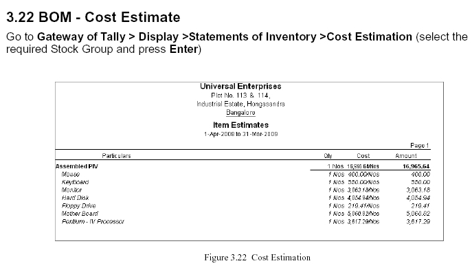 'BOM-Cost Estimate' Report @Tally.ERP 9